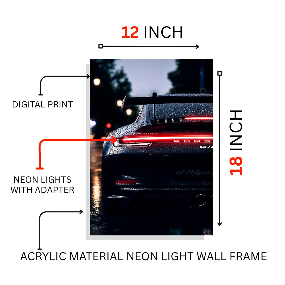 Djane Studio Neon Wall Frame | Acrylic Neon Car Frame for Living Room, Bedroom, Office & Gaming Room | Modern Home Décor | Pack of 1 | Size 12x18 Inch